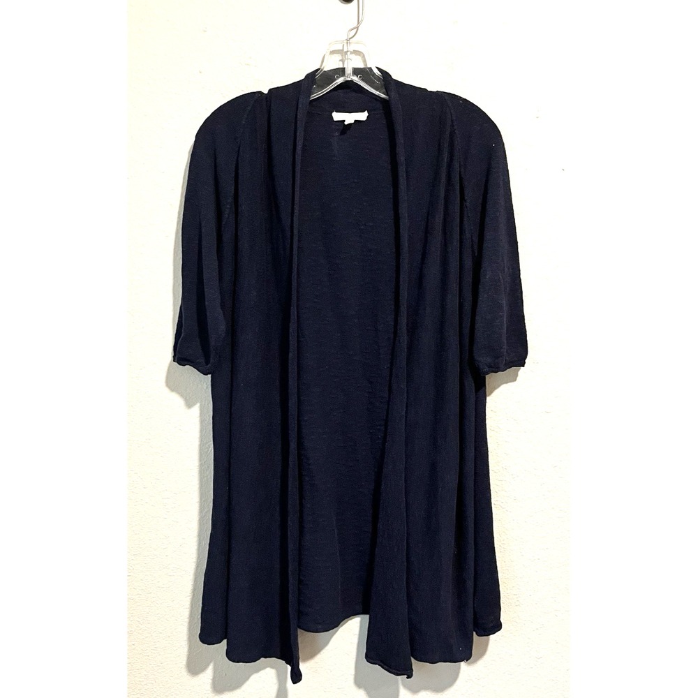 Eileen Fisher Open Cardigan Sweater Small Navy Blue Linen Coastal Beachy